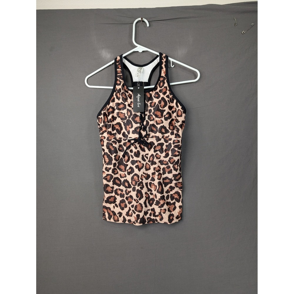 Aqua Eve Womens Leopard Print Tankini Top Swimsuit XS 2013294